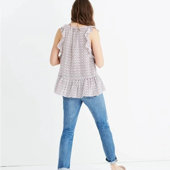 MADEWELL Women's Small 100% Silk Lily Ruffle Top in Echo Grid Blouse Tas… - Picture 4 of 13